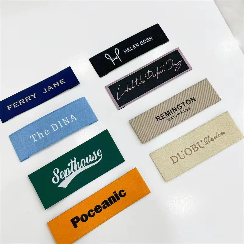 Custom Damask Woven Labels Clothing Tag Neck End Folded Garment Labels Woven Label Iron On