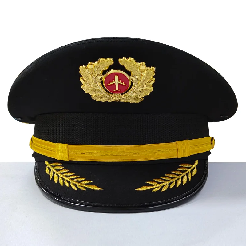 Custom Detachable Black Officer Uniform Dress Security Hat Commander Peaked Cap