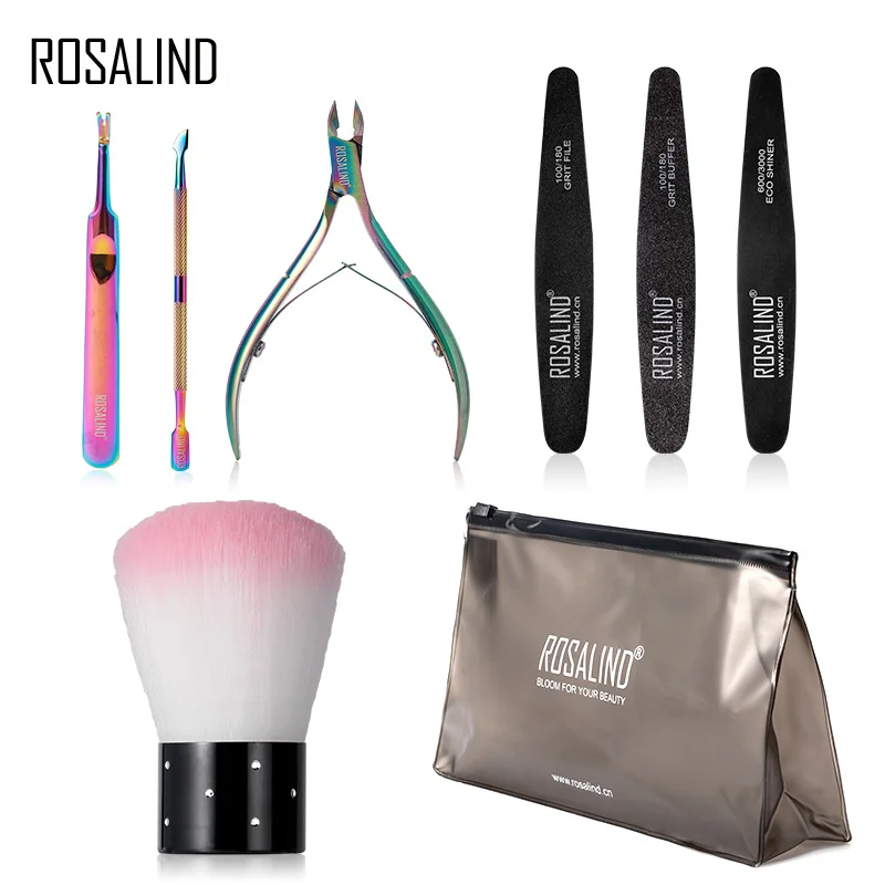  ROSALIND nail supplies cuticle pusher and file sets wholesale professional 8pcs manicure starter kits for nails