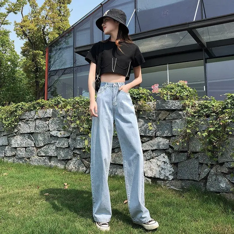 Мешковатые женские джинсы с высокой талией, свободные прямые джинсы