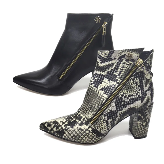 Popular leather comfortable women winter boots high heel ankle