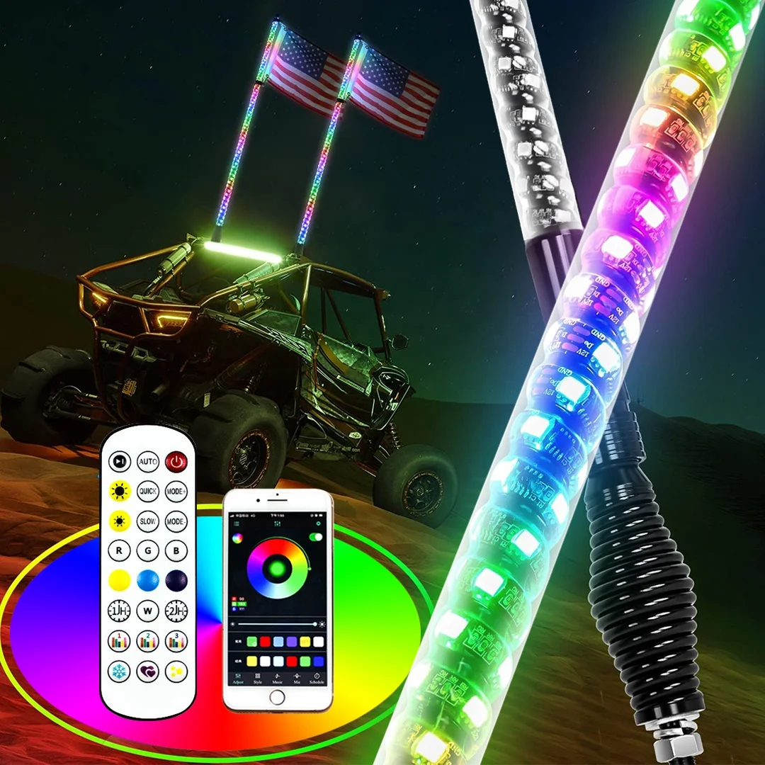 RGB Chasing Color  Whip Light With Brake and Turning Function Flag Antenna Whip Light For Truck