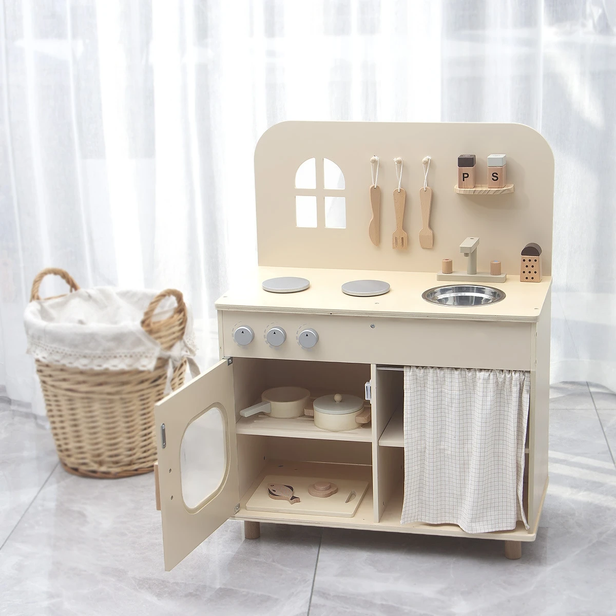 Modern kids mini kitchen toys real cooking wood kitchen sets for boys