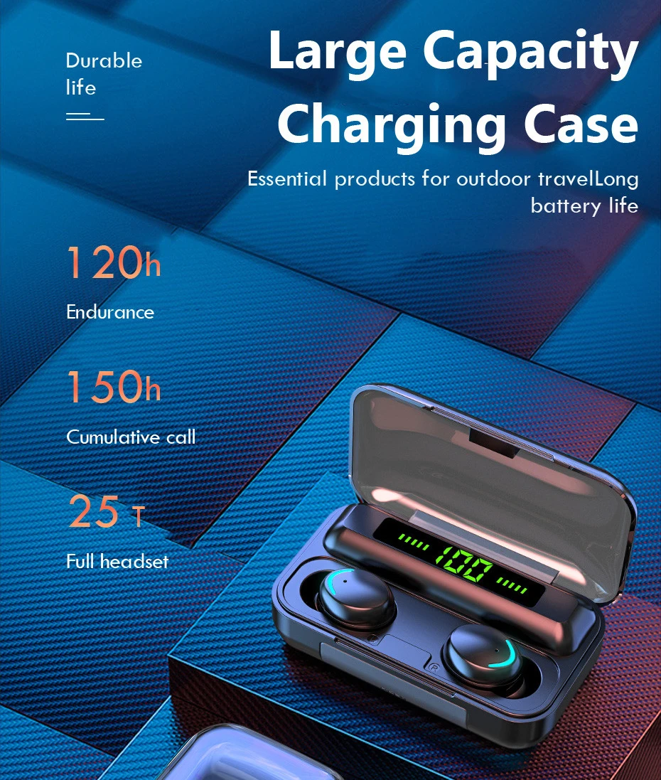 TWS F9-5C Wireless Earbuds Sports Waterproof Mini 5.0 Gaming Headsets Headphones 2000mAh Led Display