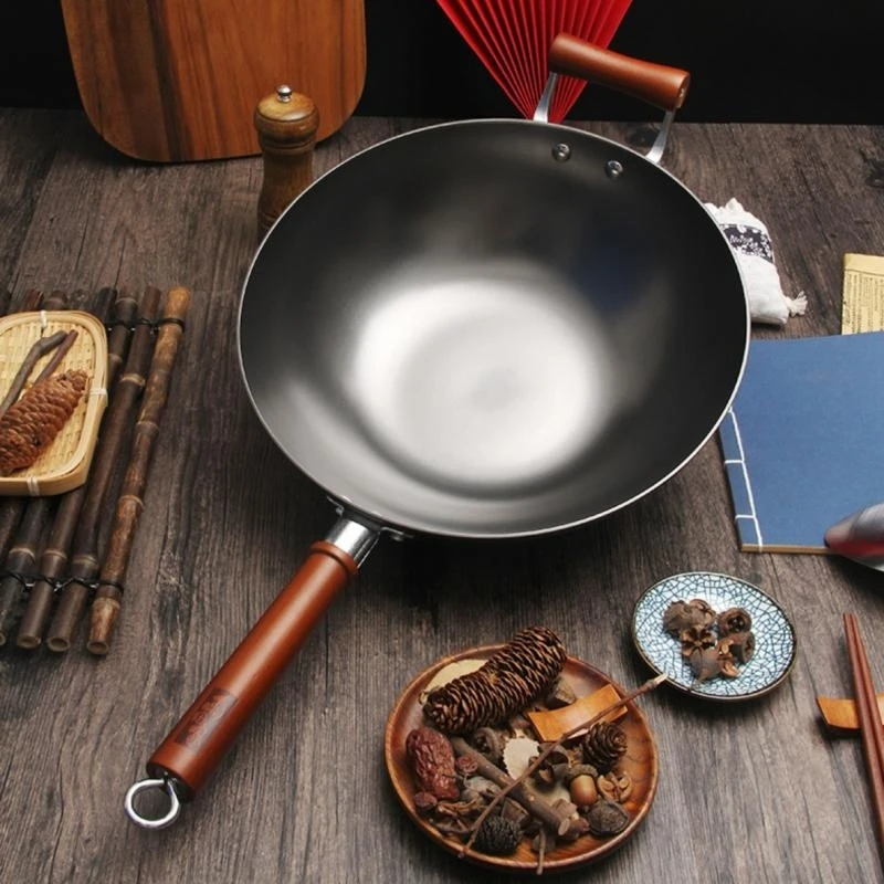Wholesale Hammered Flat Bottom Wok Pan Carbon Steel Wok Set Without Pot Cover