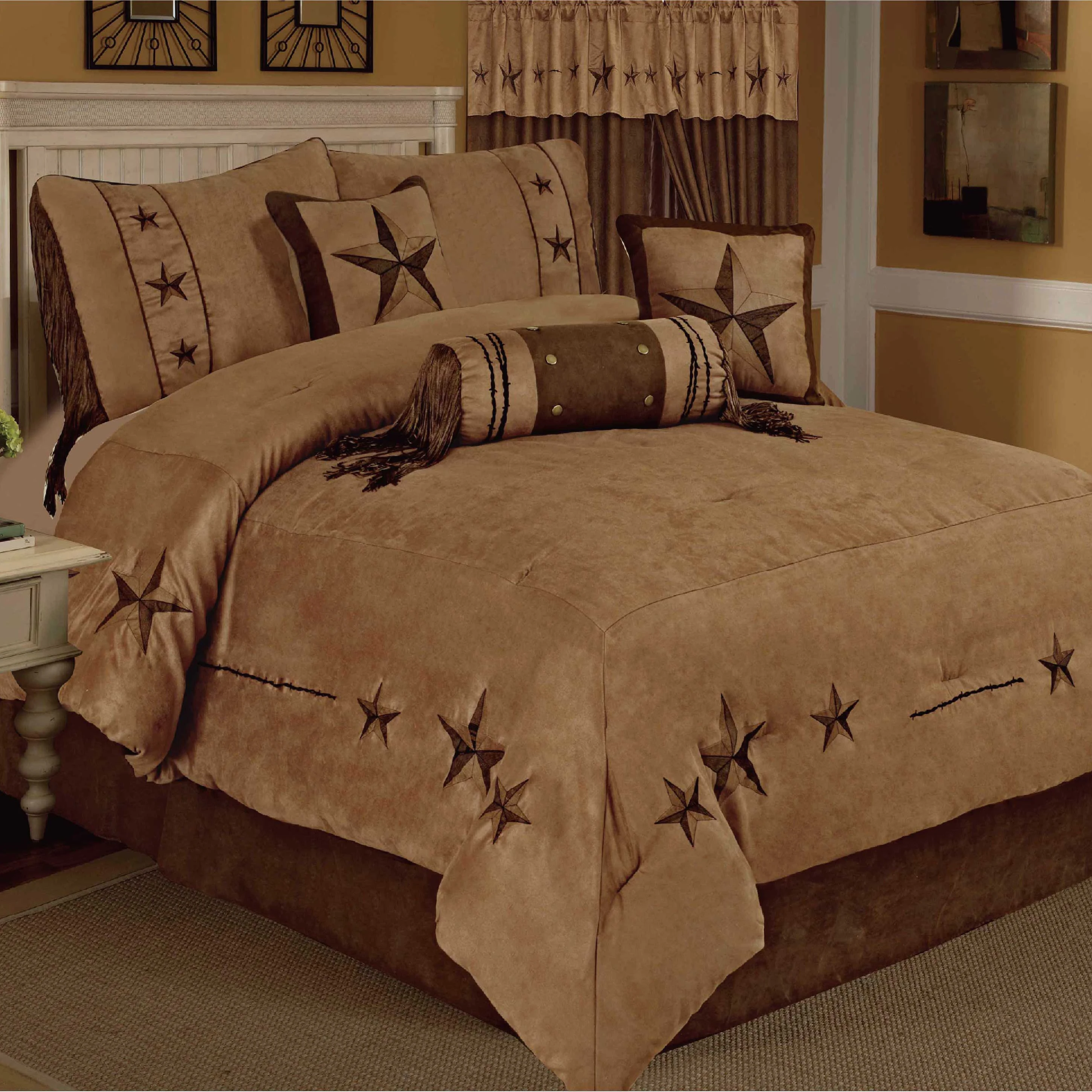 Новый Дизайн Роскошный со звездами в западном стиле из искусственной замши 7 шт. для кровати King/постельных принадлежностей двухспального размера набор стеганых одеял