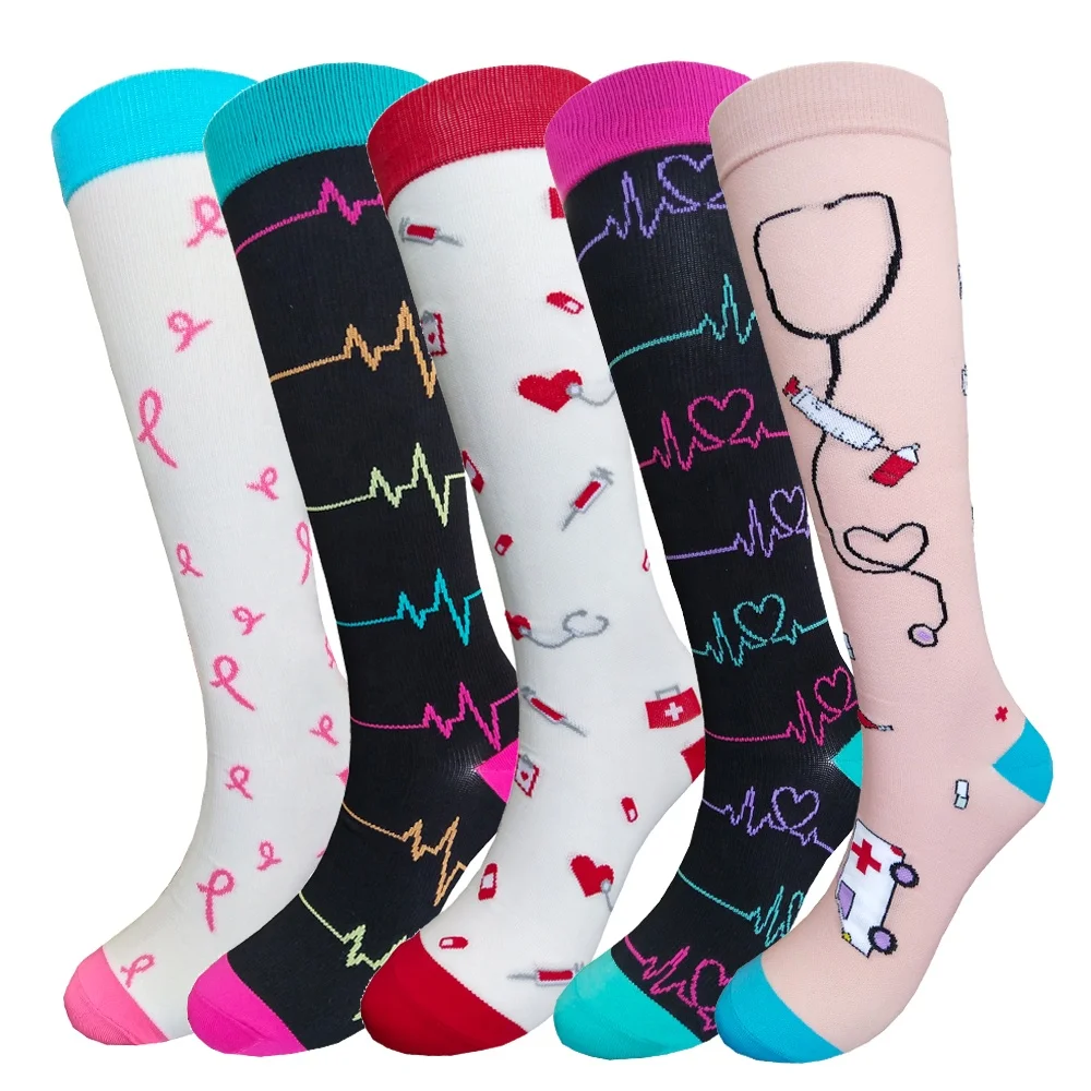 Custom 15-20mmhg casual nylon elastic knee high sports spandex women compression socks for nurses
