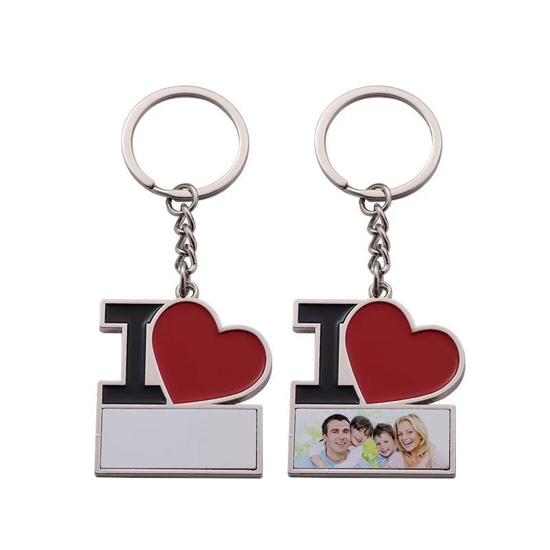 Wholesale Metal Keychain Custom Logo Sublimation Keychain Blanks Metal I Love Heart Shaped Diy Iron Key Chains Pendant