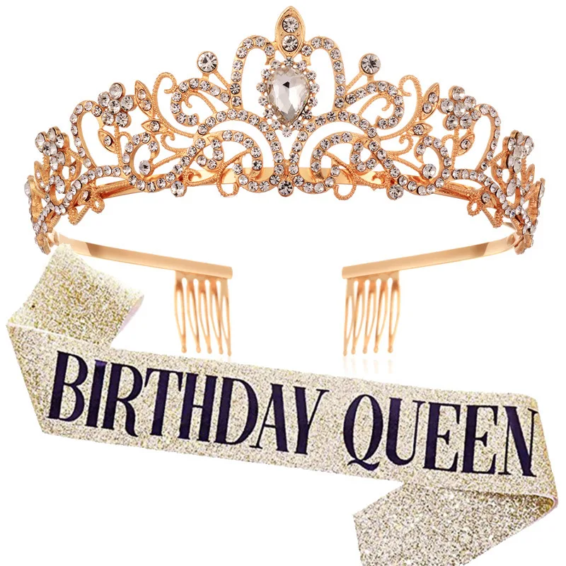 New Wholesale Birthday Princess Sash Tiara Crystal Crown Birthday Girl Sash Party Favors Birthday Party Decorations