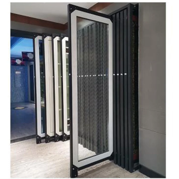 Customized Pull Push And Rotate Display Door Tile Stands Metal Frame Doors And Tile Displays Rack Wooden Door Display Stand