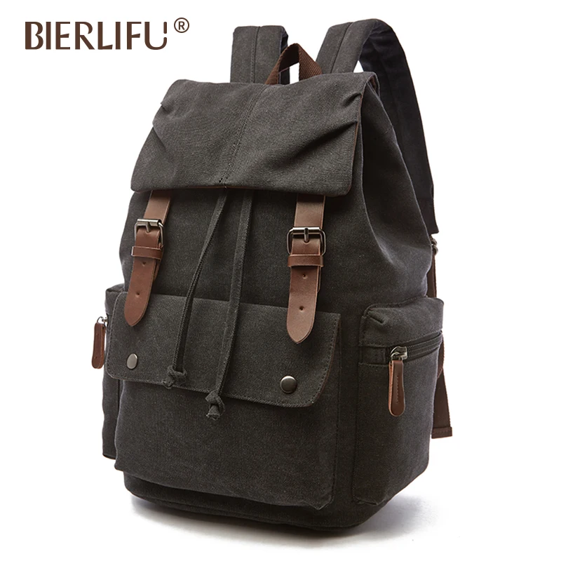 Trendy durable drawstring student leisure boys school canvas backpacks men college bags laptop backpack bag