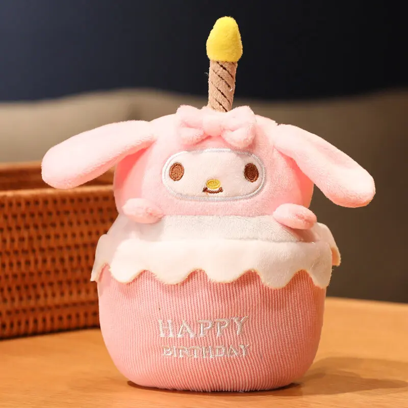 New Glowing Vocal Happy Birthday Cake Singing Doll Plush Japanese Anime Melody Decoration Music Sanrioed Plush Toy wholesale