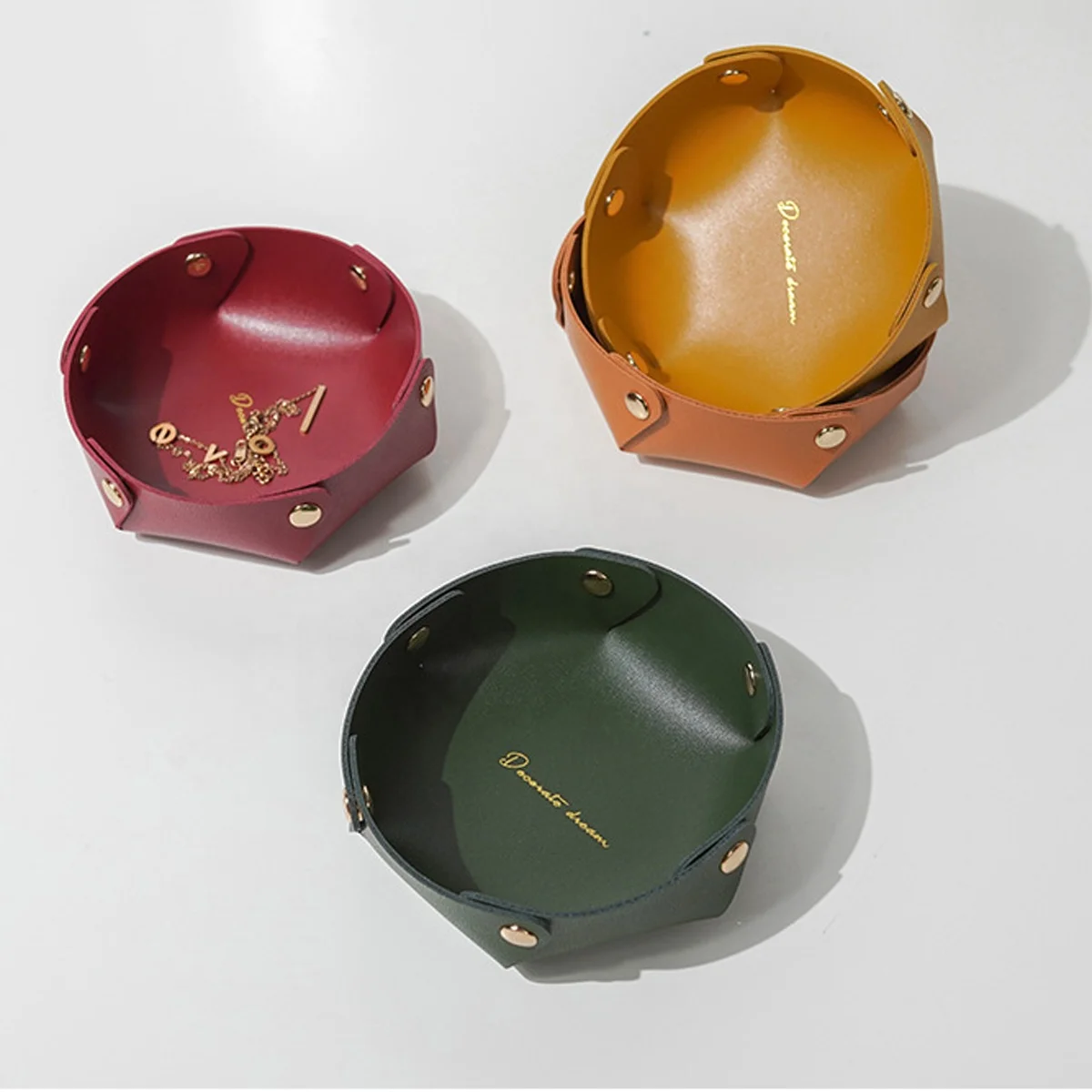 Circle Coin Key Foldable Pu Leather Tray Jewelry Storage Tray Home Deco Creative Organizer