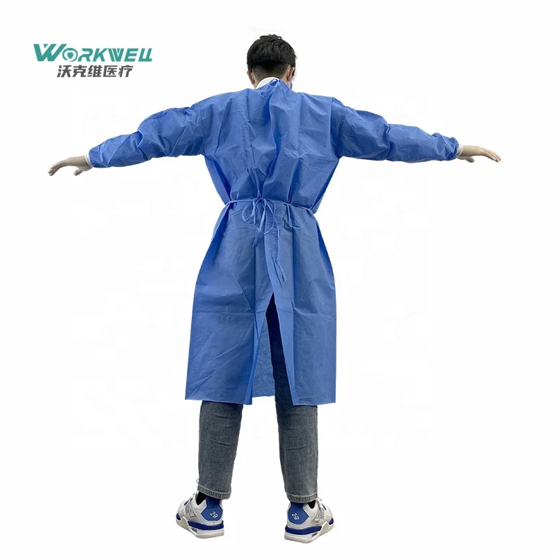 Factory Price ASTM F1670 hospital isolation gown 510K disposable gown pp pe Waterproof Chemical for Inpatient Wards