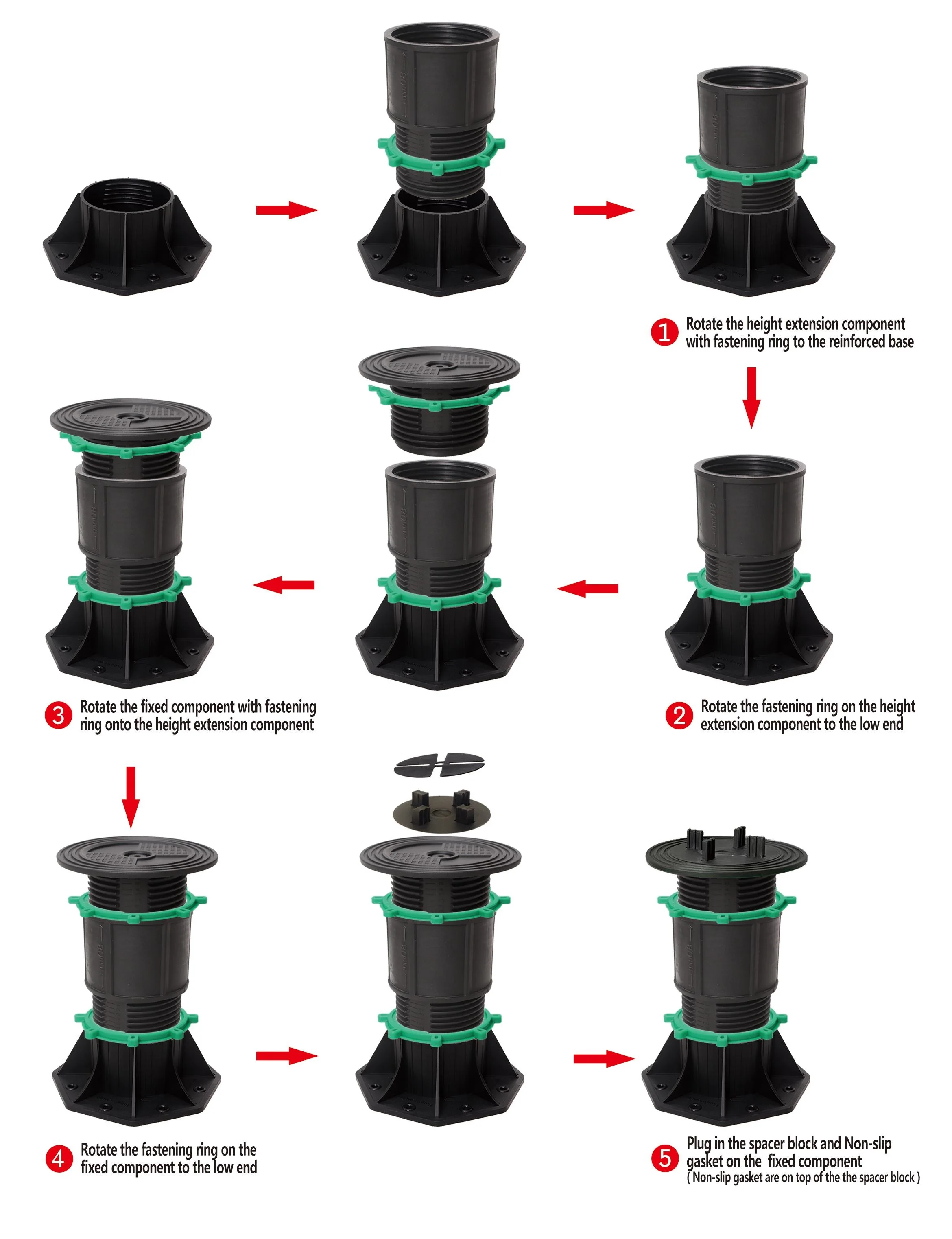 wholesale self level adjustable tile pedestale plastic adjustable pedestal paver supports