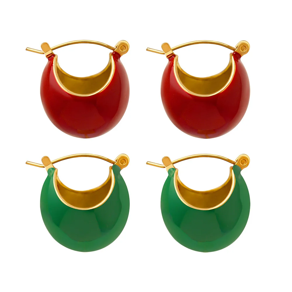 Hot Sale Waterproof Enamel Sphere Clip On Earring 18k Gold Plated Hemispherical Dripping Oil Earrings