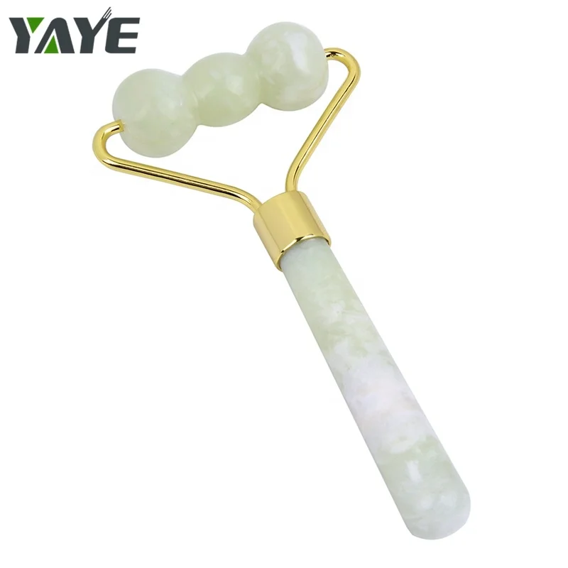 Handheld Massage Gourd head Roller Rose Quartz Facial Roller Single Jade Roller