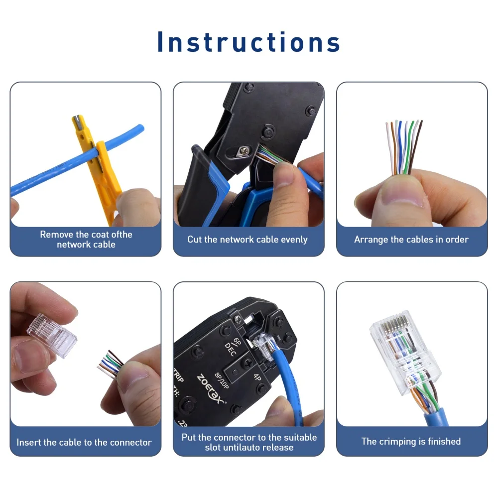 RJ11 RJ12 RJ45 RJ50 RJ45 Crimping Tool with Crimp Cut and Strip CAT6 8P 10P 6P 4C Network LAN Wire Crimp Tool Crimper Plier