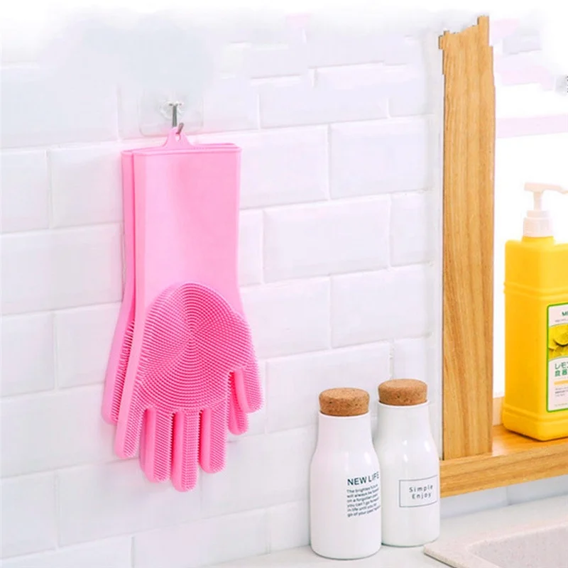 Dishwashing Cleaning Gloves Silicone Rubber Sponge Glove Household Scrubber Kitchen Clean Tools Dropshipping Kitchen