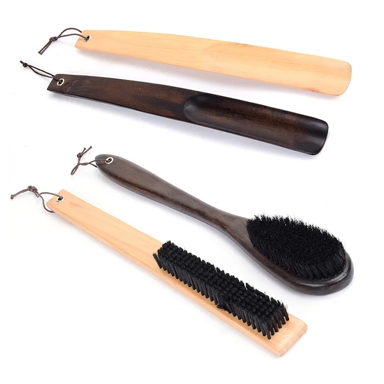 38cm long solid wood shoe horn shoe brush
