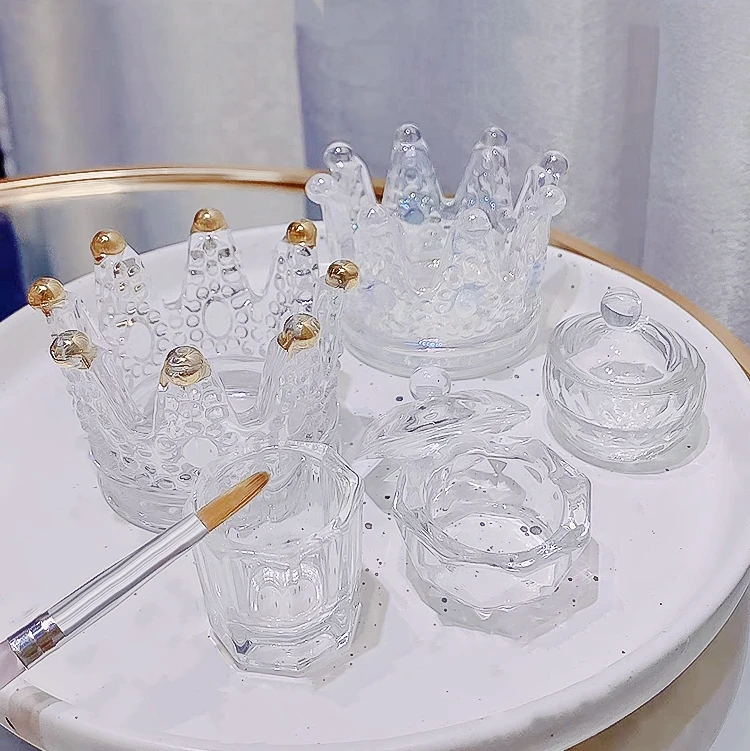 Wholesale crystal glass cup for nail art brush clean nail polish UV gel paint brush cleaner cup