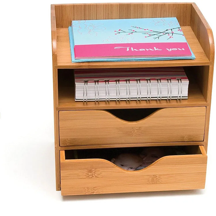 Custom 4-Tier Bamboo Desk Organizer With Drawers File Tray Wooden Stationery Storage Accessory Paper Sorter Box For Wholesale