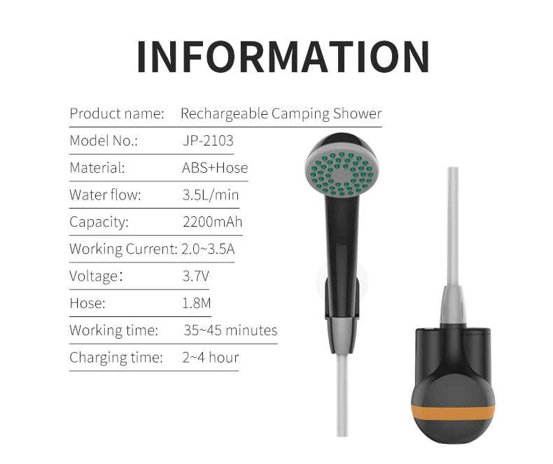 12V Portable Shower pump, USB Rechargeable Lightweight Outdoor Camping Bathroom Travel Shower