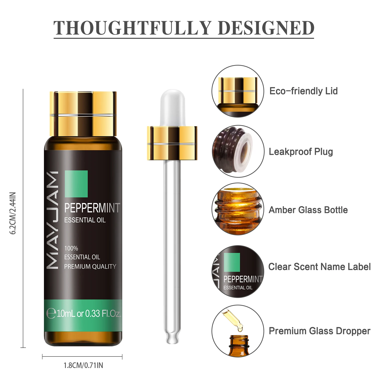 OEM Pure Natural Plant aromatherapy 10ml with Dropper Peppermint Essential Oils for Aroma Diffuser