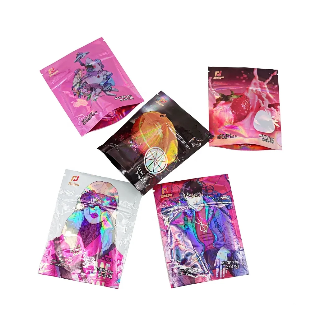 OEM 100pcs Custom Logo Resealable Holographic OPP 3.5g Packaging Zip Lock Transparent Plastic Bag With Child Proof Zipper