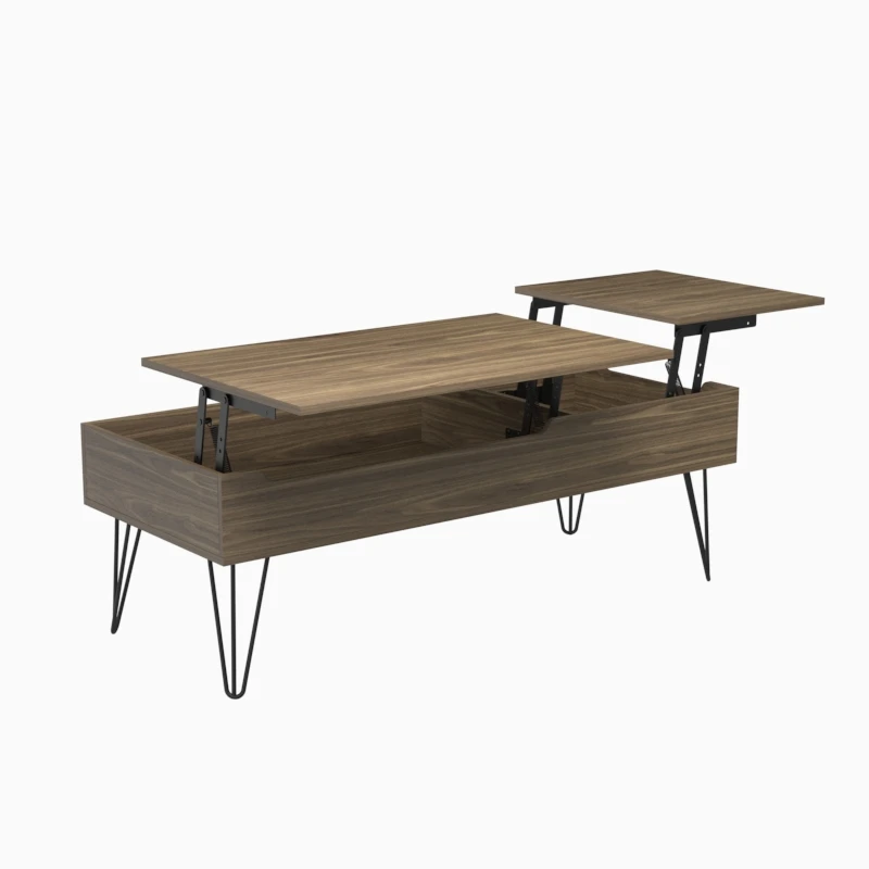 Modern Wood Multifunction Adjustable Extendable Pop Up Lift Top Center Coffee Table With Stainless Steel Metal Legs