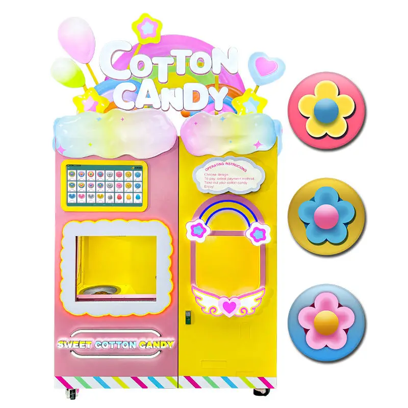 Fully Automated Cotton Candy Maker Robotic Candy Floss Vending Machine with auto cleaning and 144 default flower type embedded