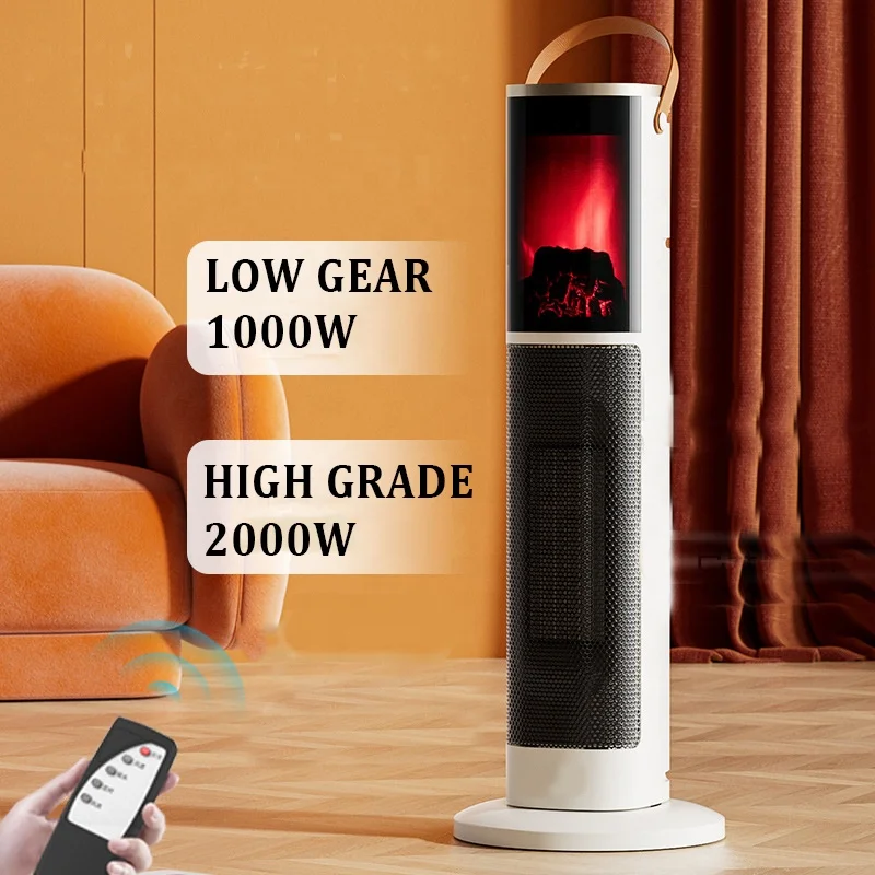 Portable Electric Heater PTC Heating Element Energy-Saving 3D Flame Fireplace Silent Vertical Hot Air Machine Living Room USB