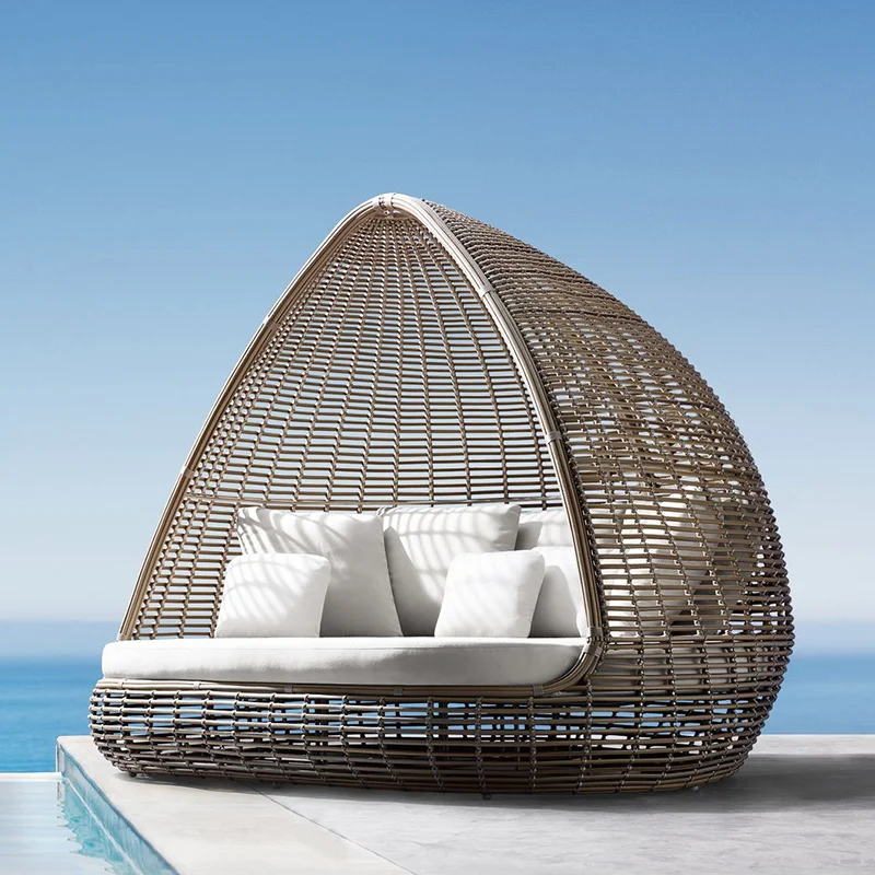 Outdoor Furniture Rattan Round Daybed Style Sunbed Aluminum Garden Modern Frame Lounger Beach Rattan Pool Canopy Kraft Wrapping