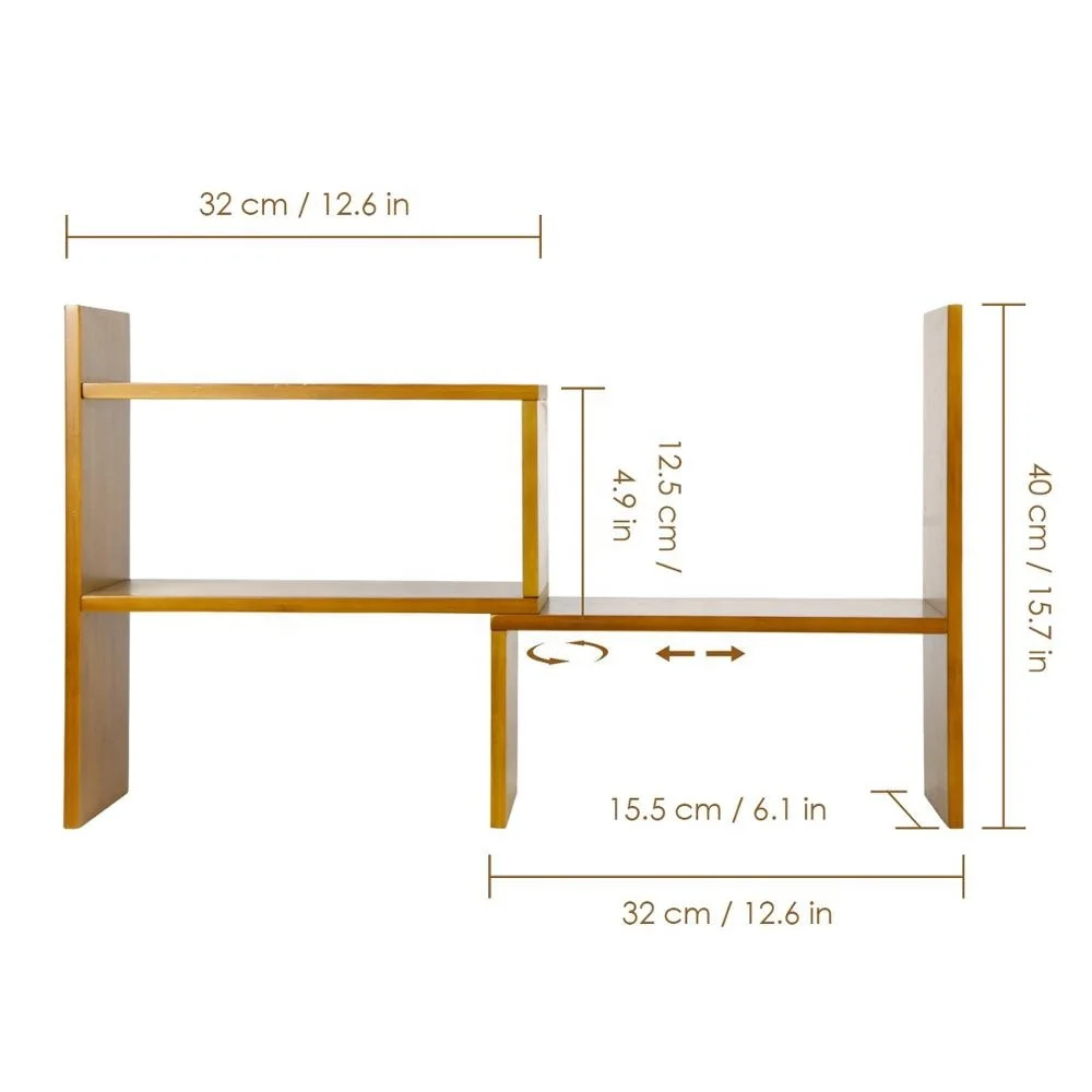 Bamboo Desktop Bookshelf Countertop Bookcase,Desk Book Storage Organizer Display Shelf Rack