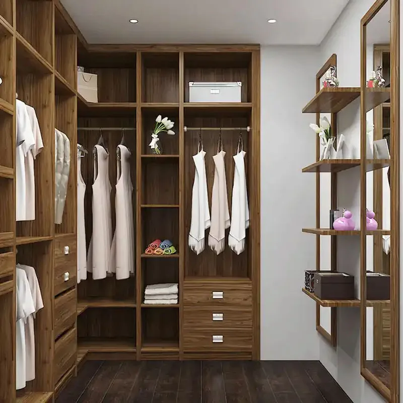 Factory Price Customized Bedroom Walk-In Portable Wardrobe Glass Door Closet Modern Wooden Wardrobe Room Cabinets