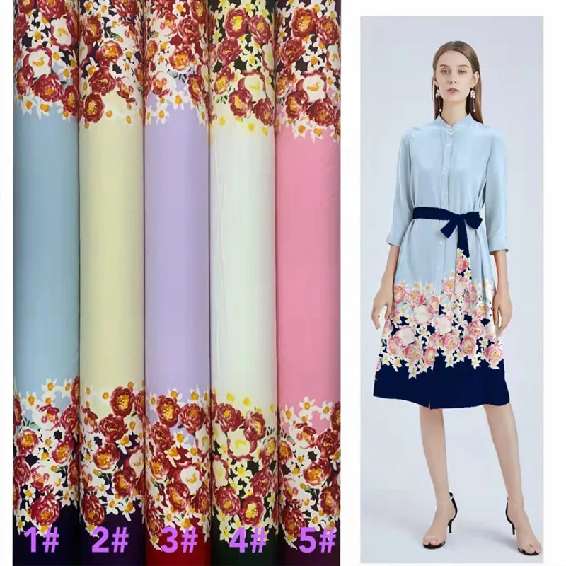 Satin Printed Chiffon Shirt Fabric In Stock Wave Dot Polyester Printed Fabric Garment Fabric