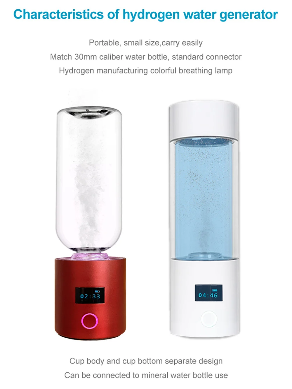 H02-3 Hydrogen glass cup alkaline hydrogen water  Stainless steel  hydrogen-rich generator