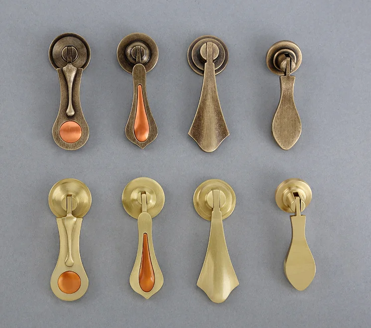 Zhuoqi Pure brass handle antique household hardware drawer cabinet door pendant single hole small handle