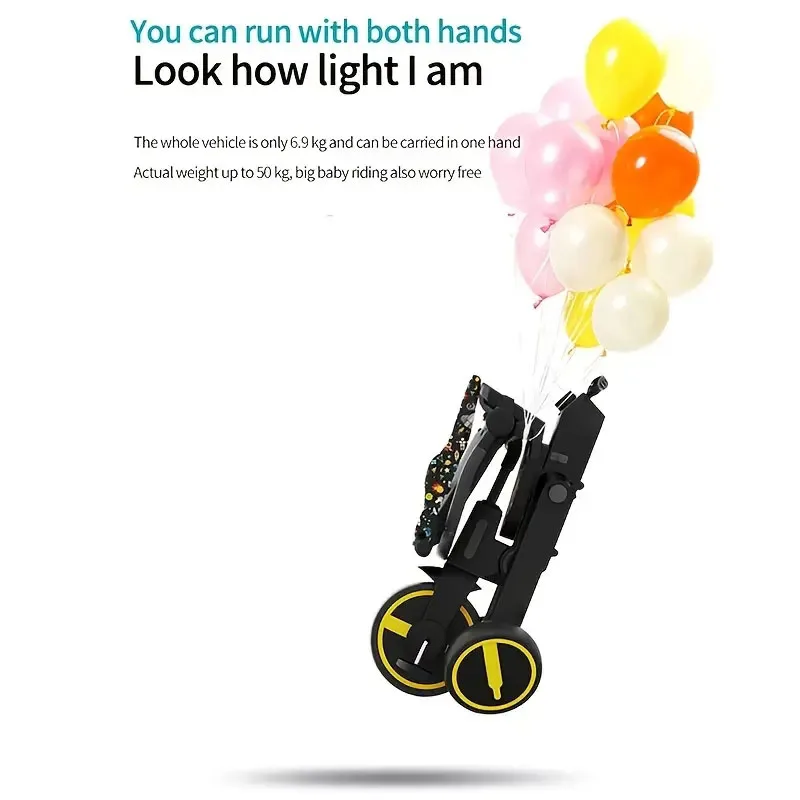 7 In 1 kids tricycle bike W/Removable Push Handle -Adjustable Canopy Rotatable Seat Foldable Two-way Trolley Tricycle For