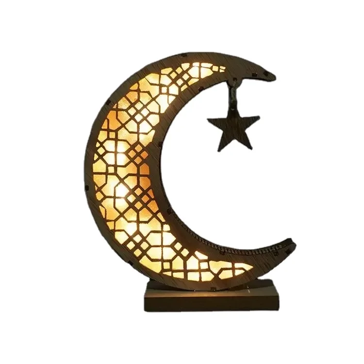 Wholesale Custom Acrylic and Wood LED Crescent Moon Design Gold Ramanda Table Decoration