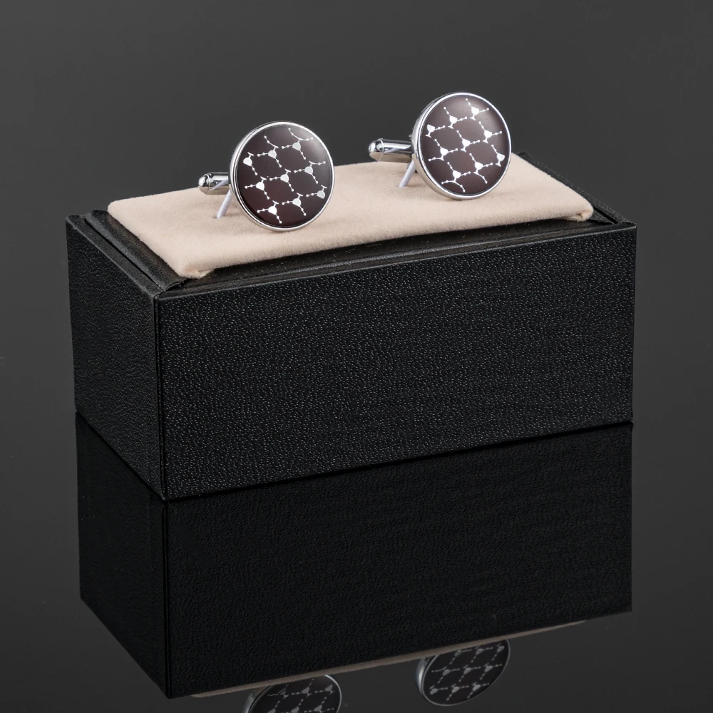 Низкая цена серебряные круглые эмалевые запонки с французским покрытием темно-красные для мужчин оптовая продажа