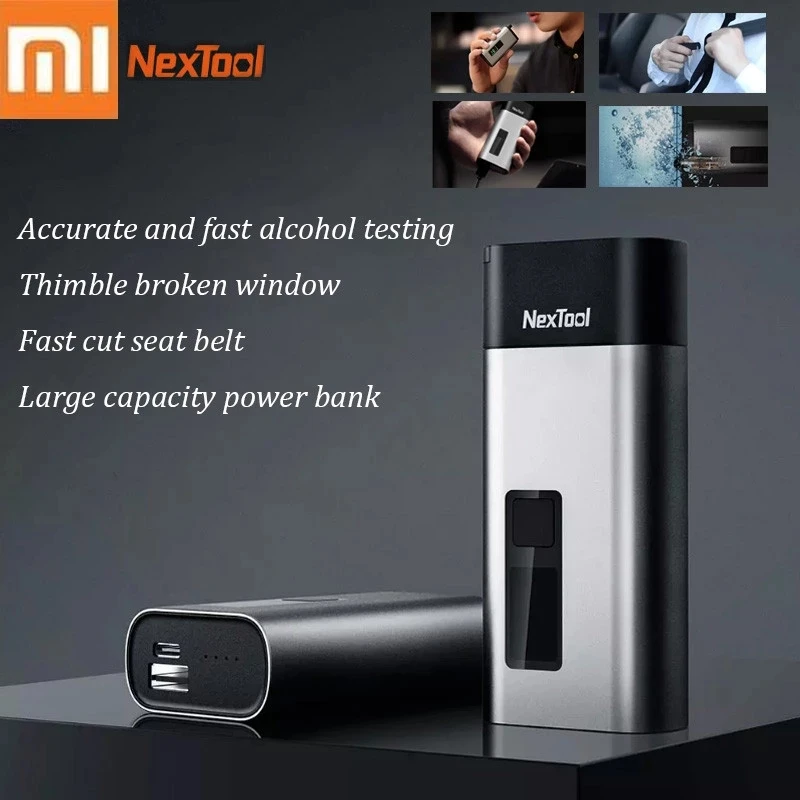 Мини-Алкотестер Xiaomi NexTool 4 в 1, Портативный Автомобильный анализатор дыхания с ЖК-дисплеем, с выключателем для окон, резаком и внешним аккумулятором