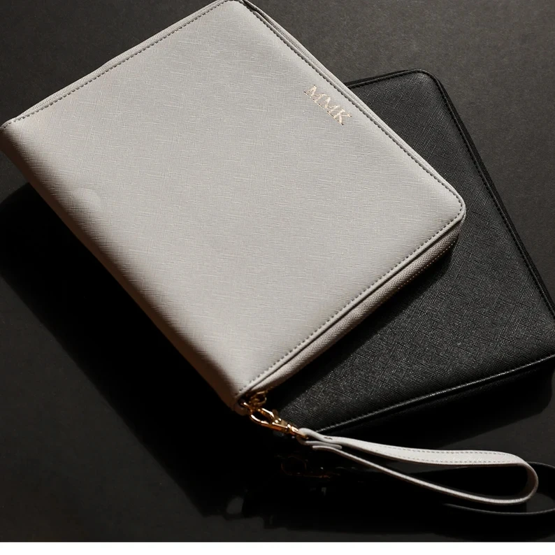 Personalized Travel Document Folder Wallet Organizer A4 Size Notebook Cover Office Zippered Passport Holder Leather Portfolio