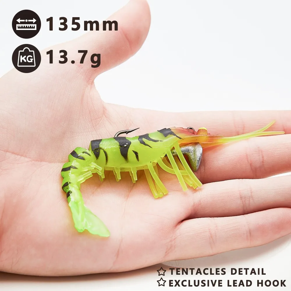 Hunt House OEM 135mm 13.7g pre-rigged eco friendly soft prawn karides  artificial Plastic Bait  shrimp soft fishing lure