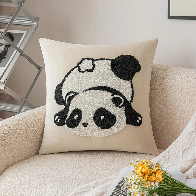 Wholesale Cute Panda pattern Jacquard Cushion Case Simple Style Decorative Throw Pillow Cover