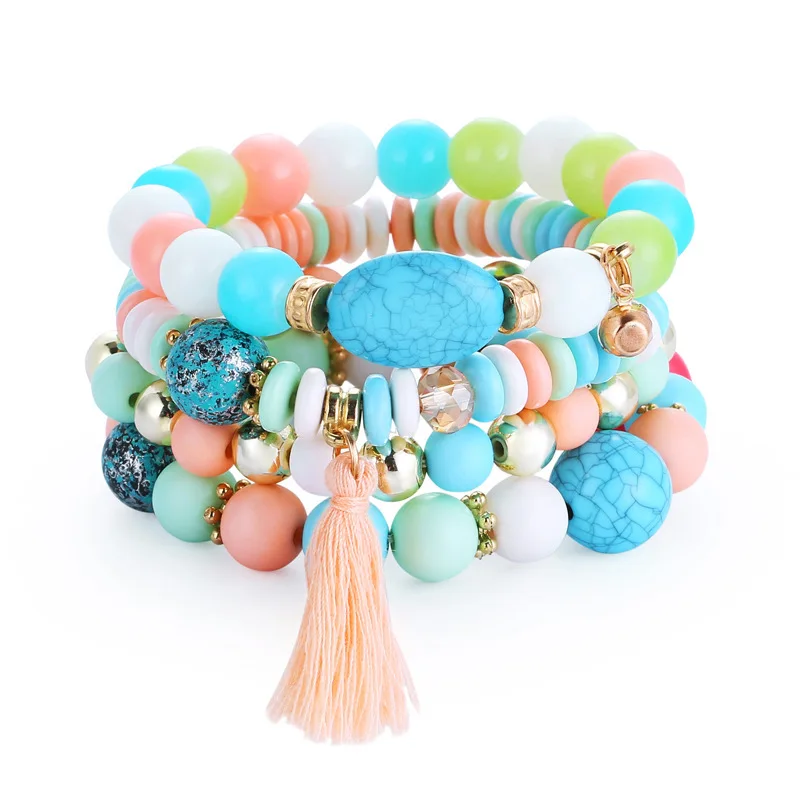 BohemianHandmade BraidedColorful бисер эластичный браслет Этнические Многослойные рисовые бусины из бисера растягивающийся Шарм Бохо