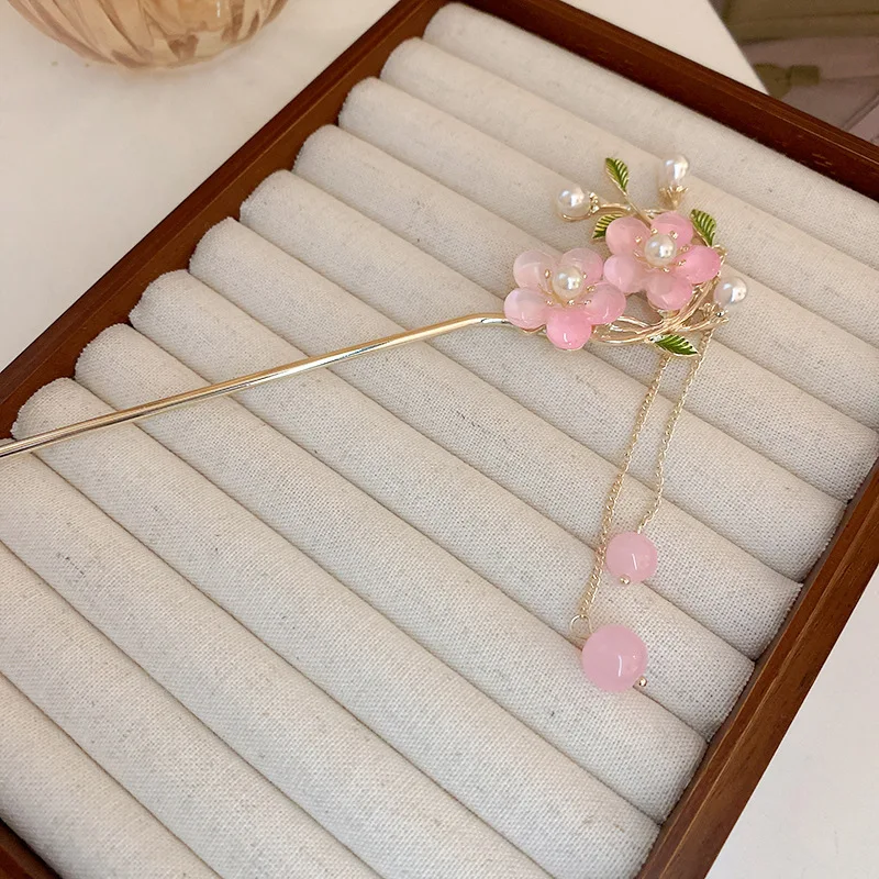 wholesale pearl flower fringe hairpin Ancient style step shake high-grade temperament hairpin back hair accessories