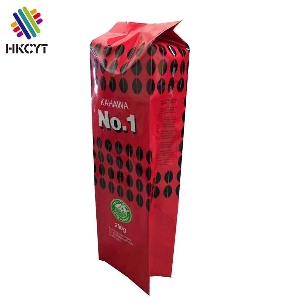 Custom Print Red Glossy Aluminum Coffee Bean Plastic  Side Gusset Pouch Packaging Bags Coffee Bag