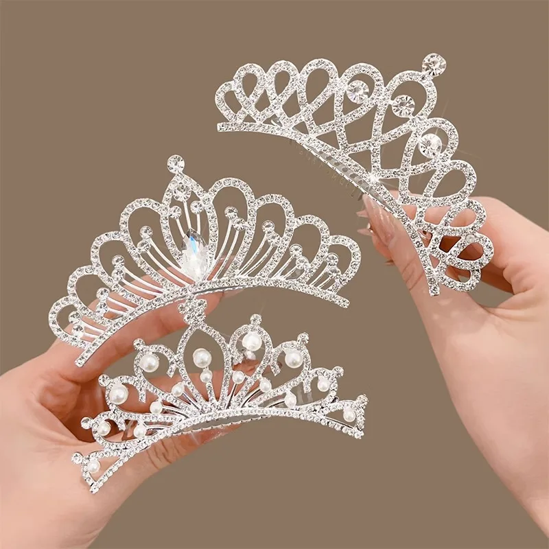 Diamond Kids Small Bullet Party Tiaras Children Rhinestone Cheap Mini Tiaras Hair Comb Crowns For Girls