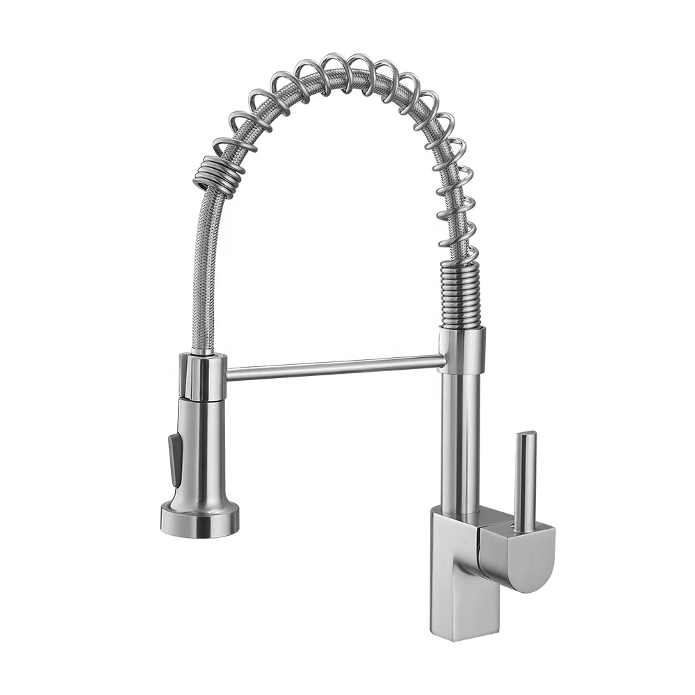  European Water Tap Spring Loaded Commercial Pull Out Black Brass Kitchen Sink Faucet With Down